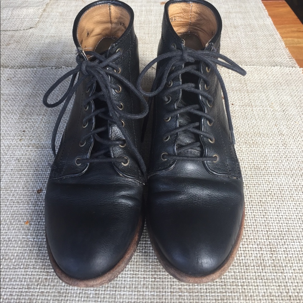Black leather Frye lace up boots